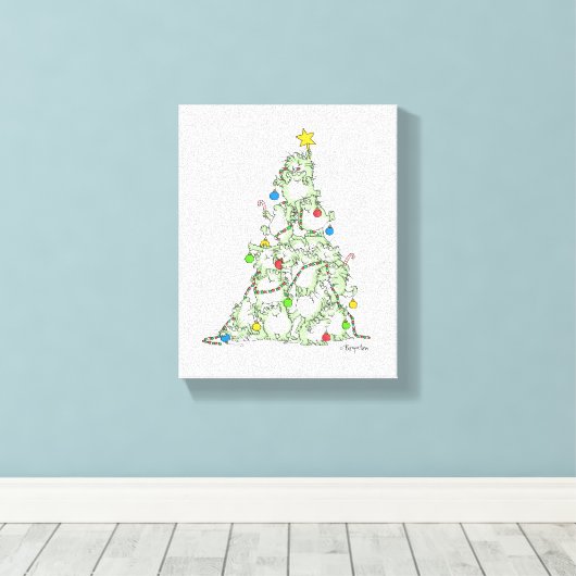 kerstboom van Katten van Sandra Boynton Canvas Afdruk (Insitu (Houten vloer))