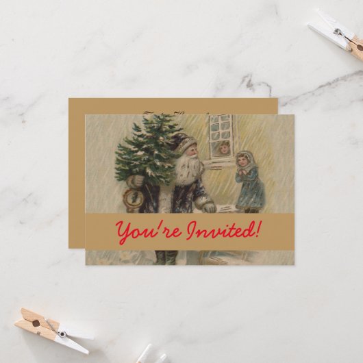 Kerstboom van kerstman in de sneeuw kaart (Voorkant / Achterkant in situ)