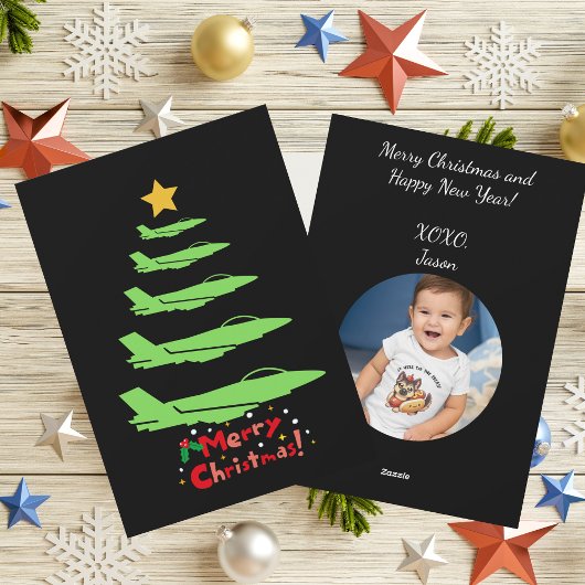 Kerstboom van militaire vliegtuigen, Foto Feestdagenkaart