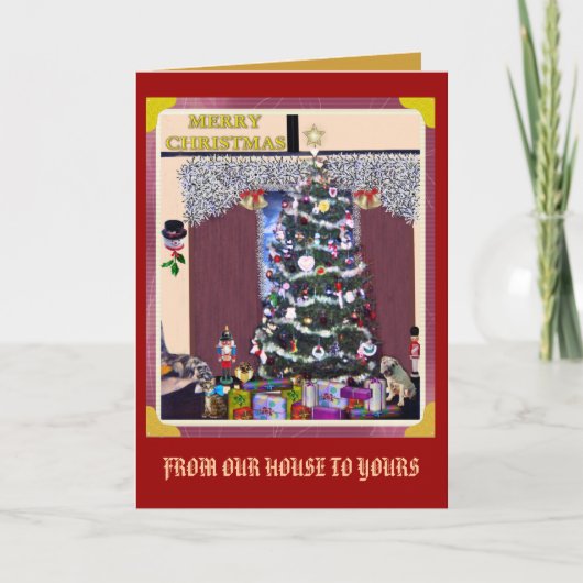 KERSTBOOM VAN ONS HUIS AAN VAN U FEESTDAGEN KAART (Voorkant)