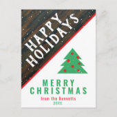 Kerstboom van rustiek hout met rode naam Kerstmis Feestdagenkaart (Voorkant)
