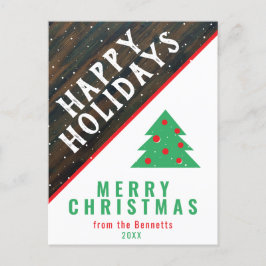 Kerstboom van rustiek hout Rood naam Kerstmis Feestdagenkaart