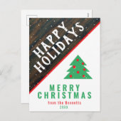 Kerstboom van rustiek hout Rood Naam Kerstmis Feestdagenkaart (Voorkant / Achterkant)