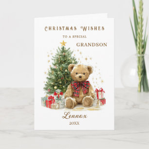 Kerstboom van teddybeer voor kleinzoon feestdagen kaart
