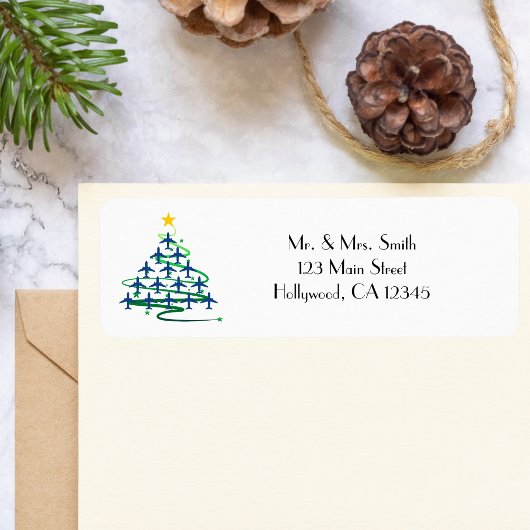 Kerstboom van vliegtuigen, minimalistische foto etiket