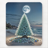 Kerstboom van Zeeglas op een Strand Muismat (Voorkant)