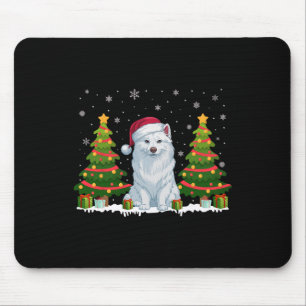 Kerstboom Verlicht Amerikaanse Eskimo Hond Kerstma Muismat