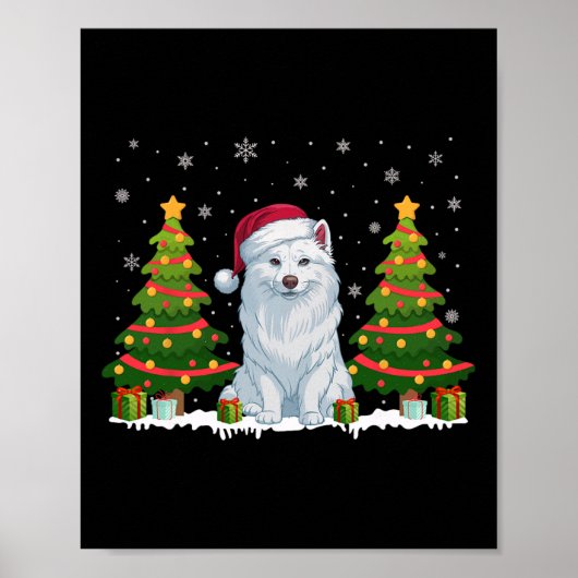 Kerstboom Verlicht Amerikaanse Eskimo Hond Kerstma Poster (Voorkant)