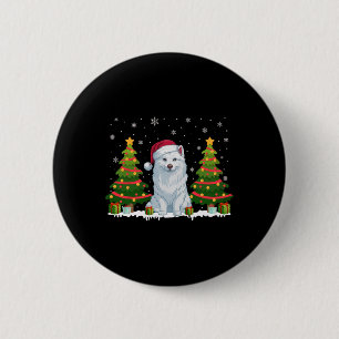 Kerstboom Verlicht Amerikaanse Eskimo Hond Kerstma Ronde Button 5,7 Cm