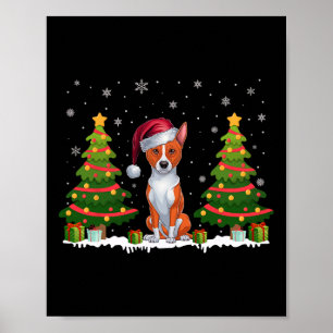 Kerstboom Verlicht Basenji Hond Kerstman Hoed Kers Poster