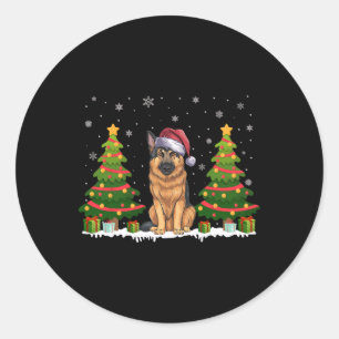 Kerstboom Verlicht Duitse Herdershond Kerstman Ronde Sticker