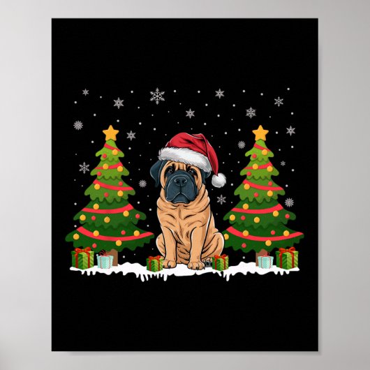Kerstboom Verlicht Engels Mastiff Dog Santa Christ Poster (Voorkant)
