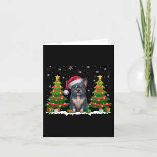 Kerstboom Verlicht Frenchie Dog Santa Hat Kerstmis Kaart