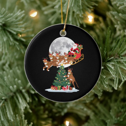 Kerstboom Verlicht Grappige Kerstman Rijdende Chee Keramisch Ornament (Boom)