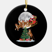 Kerstboom Verlicht Grappige Kerstman Rijdende Chee Keramisch Ornament (Voorkant)