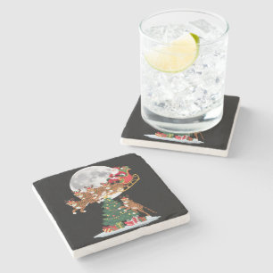 Kerstboom Verlicht Grappige Kerstman Rijdende Chee Stenen Onderzetter