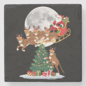 Kerstboom Verlicht Grappige Kerstman Rijdende Chee Stenen Onderzetter (Voorkant)