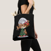 Kerstboom Verlicht Grappige Kerstman Rijdende Chee Tote Bag (Dichtbij)