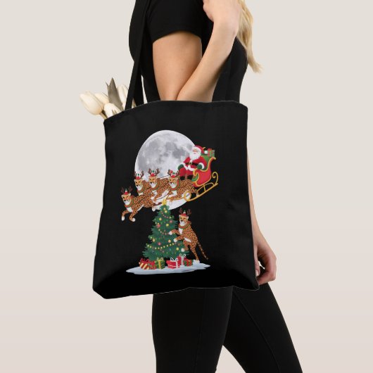 Kerstboom Verlicht Grappige Kerstman Rijdende Chee Tote Bag (Dichtbij)