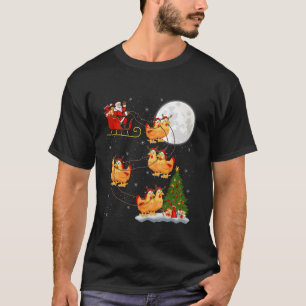 Kerstboom Verlicht Grappige Kerstman Rijdende Kip T-shirt