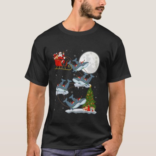 Kerstboom Verlicht Grappige Kerstman Rijdende Walv T-shirt (Voorkant)