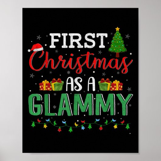 Kerstboom verlicht het decor voor eerste Kerstmis Poster (Voorkant)