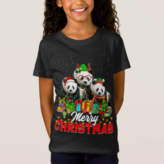 Kerstboom verlicht kerstfeest Pajama Panda Beer An T-shirt (Voorkant)