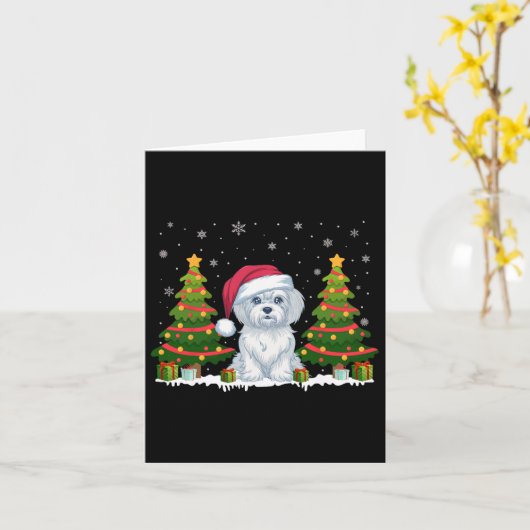 Kerstboom Verlicht Maltese Hond Kerstman Hoed Kers Kaart (Gele Bloem)