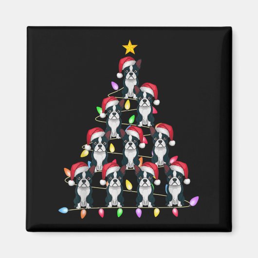 Kerstboom Verlicht Mannen Vrouwen Santa Boston Ter Magneet (Voorkant)