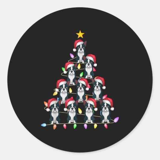 Kerstboom Verlicht Mannen Vrouwen Santa Boston Ter Ronde Sticker (Voorkant)