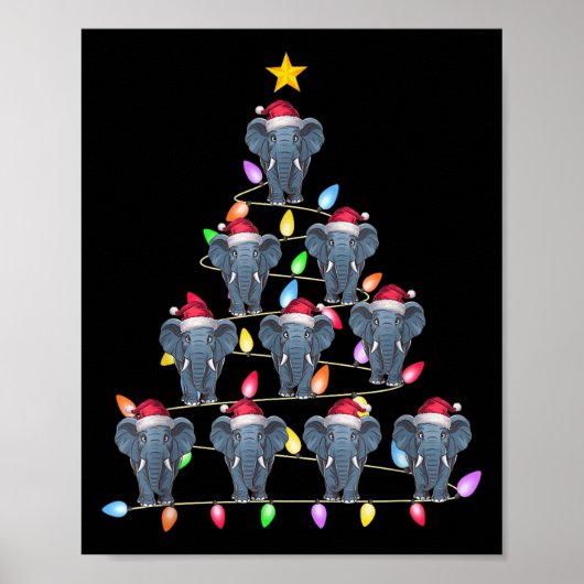 Kerstboom Verlicht Mannen Vrouwen Santa Elephant X Poster (Voorkant)