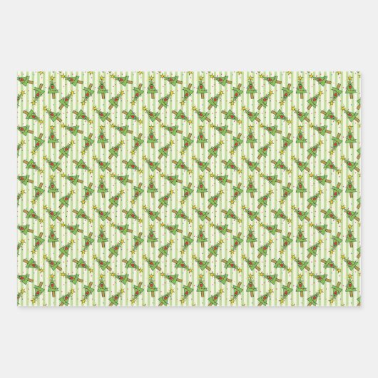 Kerstboom Verlicht Ornamenten Star Stripes Inpakpapier Vel (Voorkant)