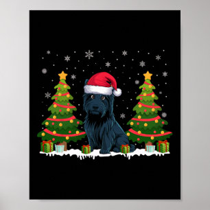 Kerstboom verlicht Scottie Dog Santa Hat Christmas Poster