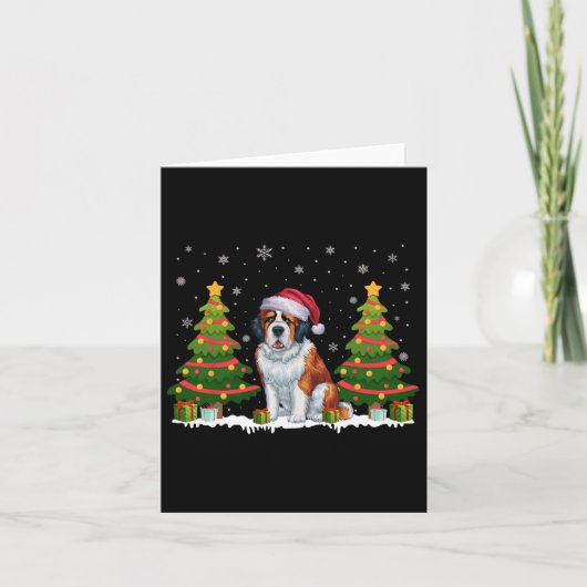 Kerstboom Verlicht Sint Bernard Hond Kerstman Kaart (Voorkant)