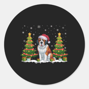 Kerstboom Verlicht Sint Bernard Hond Kerstman Ronde Sticker