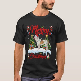 Kerstboom Verlichting Amerikaanse Bulldog Vrolijk T-shirt