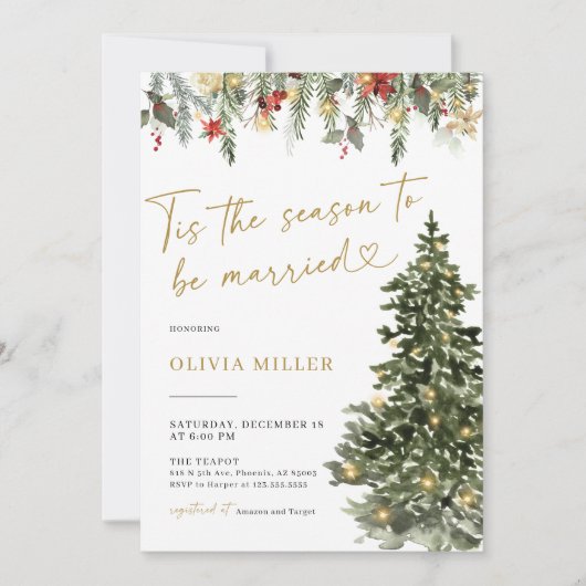 Kerstboom verlichting bruids douche uitnodiging (Voorkant)