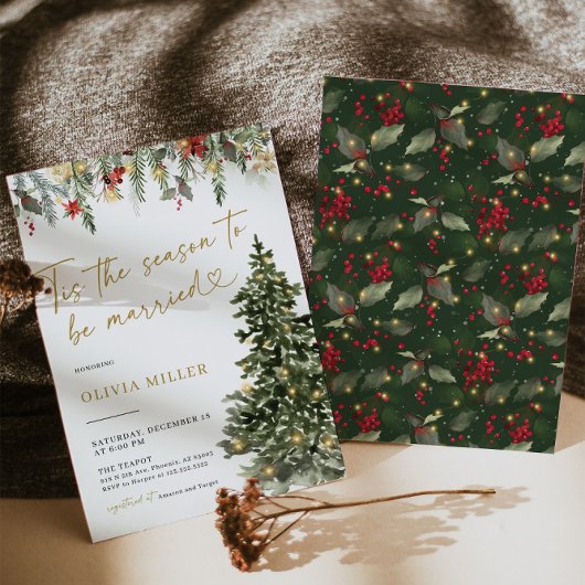 Kerstboom verlichting bruids douche uitnodiging