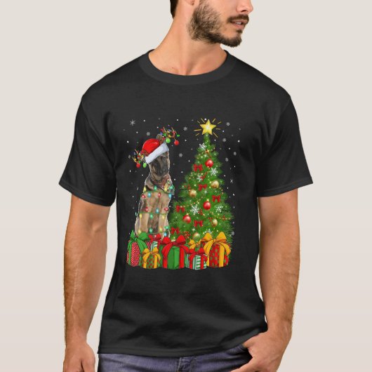 Kerstboom Verlichting Kerstman Hoed Duitse Herder  T-shirt (Voorkant)