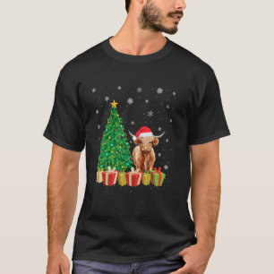 Kerstboom Verlichting Kerstman Hoed Hoogland Koe C T-shirt