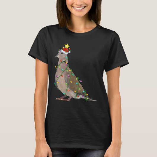 Kerstboom Verlichting Kerstman Rouw Duif Vogel Chr T-shirt (Voorkant)