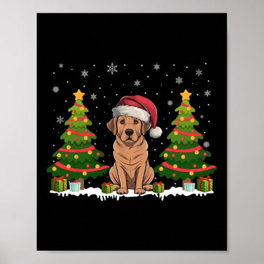 Kerstboom Verlichting Labrador Hond Kerstman Hoed  Poster (Voorkant)