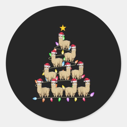 Kerstboom Verlichting Mannen Vrouwen Santa Alpaca  Ronde Sticker (Voorkant)