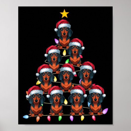 Kerstboom Verlichting Mannen Vrouwen Santa Dachshu Poster (Voorkant)