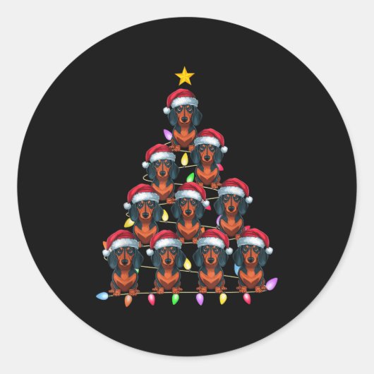 Kerstboom Verlichting Mannen Vrouwen Santa Dachshu Ronde Sticker (Voorkant)