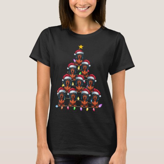 Kerstboom Verlichting Mannen Vrouwen Santa Dachshu T-shirt (Voorkant)