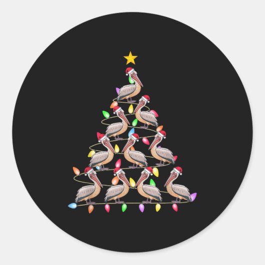 Kerstboom Verlichting Mannen Vrouwen Santa Pelican Ronde Sticker (Voorkant)