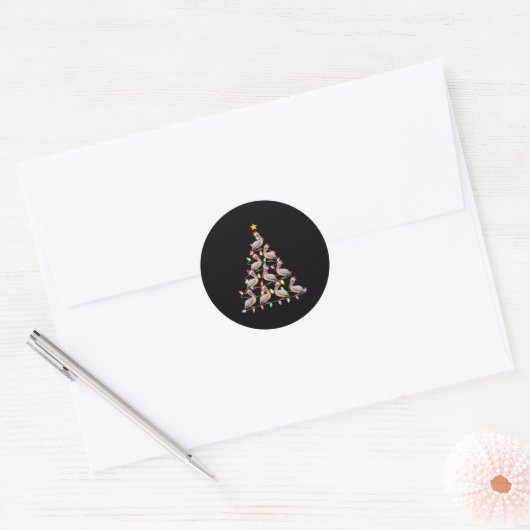 Kerstboom Verlichting Mannen Vrouwen Santa Pelican Ronde Sticker (Envelop)