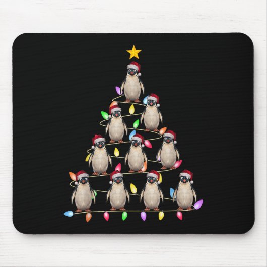 Kerstboom Verlichting Mannen Vrouwen Santa Penguin Muismat (Voorkant)