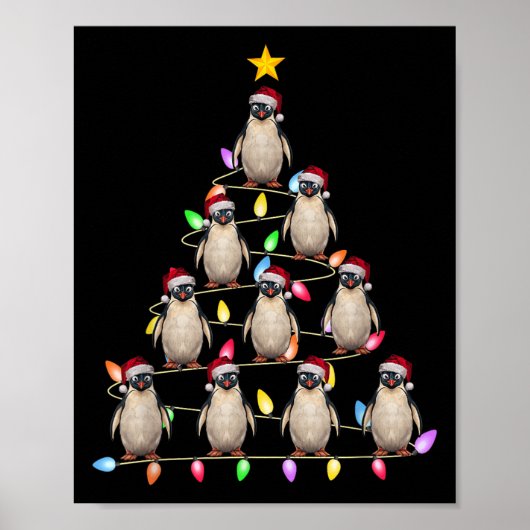 Kerstboom Verlichting Mannen Vrouwen Santa Penguin Poster (Voorkant)